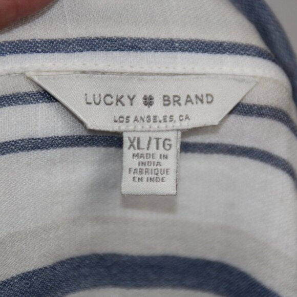 Lucky Brand Long Sleeve Shirt Women's XL Blue White Stripe Button Up Collared - Picture 7 of 9